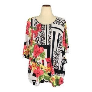 Mixed Pattern Plus Size Blouse Lightweight Size 1X Animal Print Floral Stripes